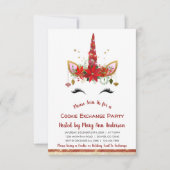 かわいいユニコーンクリスマスクッキー交換パーティー 招待状 (正面)