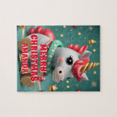 かわいいユニコーンクリスマスパーソナライズされたの子ども ジグソーパズル (横)