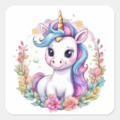 かわいいユニコーンクールユニコーン前向き スクエアシール (正面)
