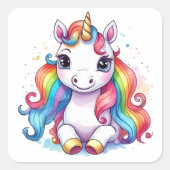 かわいいユニコーンクールユニコーン前向き スクエアシール (正面)