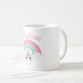 かわいいユニコーングリッターレインボー&名前をカスタムする コーヒーマグカップ (正面右)