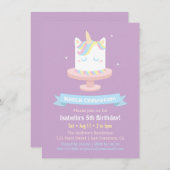 かわいいユニコーンケーキガールズバースデーパーティー招待状 招待状 (正面/裏面)