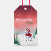 かわいいユニコーンサンタのクリスマス誕生日の雪のパーティー ギフトタグ (裏面)