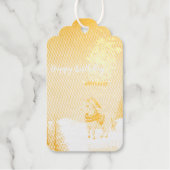 かわいいユニコーンサンタのクリスマス誕生日の雪のパーティー ギフトタグ (正面)
