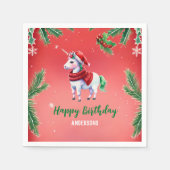 かわいいユニコーンサンタのクリスマス誕生日の雪のパーティー スタンダードカクテルナプキン (正面)