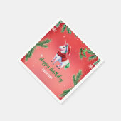 かわいいユニコーンサンタのクリスマス誕生日の雪のパーティー スタンダードカクテルナプキン (角)