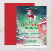 かわいいユニコーンサンタのクリスマス誕生日の雪のパーティー セーブザデート (正面/裏面)