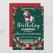 かわいいユニコーンサンタのクリスマス誕生日の雪のパーティー セーブザデート (正面/裏面)