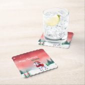 かわいいユニコーンサンタのクリスマス誕生日の雪のパーティー ペーパーコースター (インサイチュ)