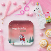 かわいいユニコーンサンタのクリスマス誕生日の雪のパーティー ペーパープレート (パーティー)
