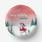 かわいいユニコーンサンタのクリスマス誕生日の雪のパーティー ペーパーボウル (正面)