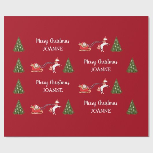 かわいいユニコーンサンタパーソナライズされたーネームクリスマス ラッピングペーパー (フラット)