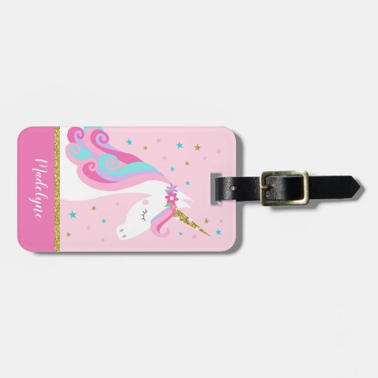 かわいいユニコーンスターズグリッターピンク ラゲッジタグ (正面横)