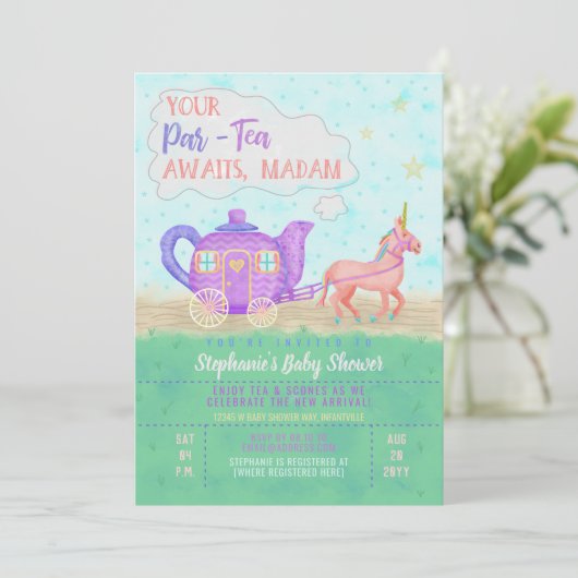かわいいユニコーンティーパーティーベビーシャワー招待状 招待状 (スタンド正面)
