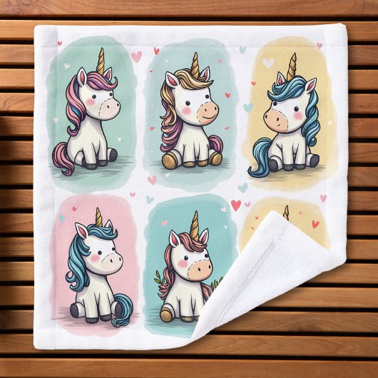 かわいいユニコーンドゥードル ウォッシュタオル