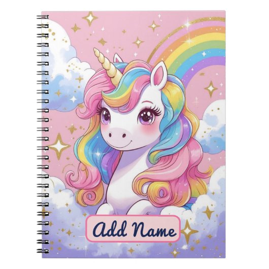 かわいいユニコーンノートブック – 名前を編集可能 ノートブック (正面)