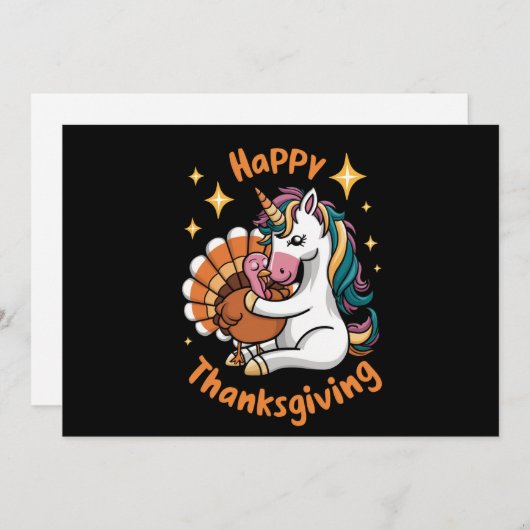 かわいいユニコーンハグトルコ幸せな感謝祭の女の子 シーズンカード (正面/裏面)