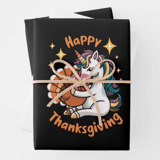 かわいいユニコーンハグトルコ幸せな感謝祭の女の子 ラッピングペーパーシート (インサイチュ)
