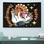 かわいいユニコーンハグトルコ幸せな感謝祭の女の子 横断幕 (トレードショー)