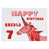 かわいいユニコーンハッピーバースデーガールズ ラージペーパーバッグ (裏面)