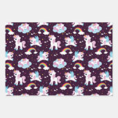 かわいいユニコーンハッピーバースデーピンクガーリー色 ラッピングペーパーシート (正面3)