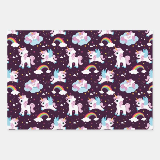 かわいいユニコーンハッピーバースデーピンクガーリー色 ラッピングペーパーシート (正面3)