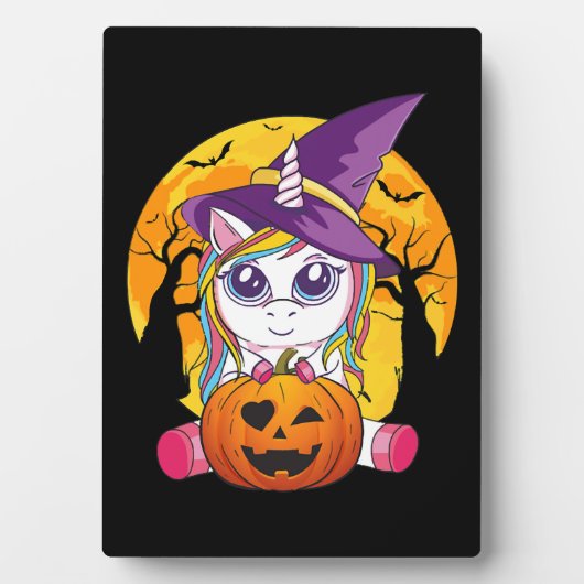 かわいいユニコーンハロウィーン魔女よちよち フォトプラーク (正面)