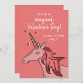 かわいいユニコーンハートキッズクラスルームバレンタインデー シーズンカード (正面/裏面)