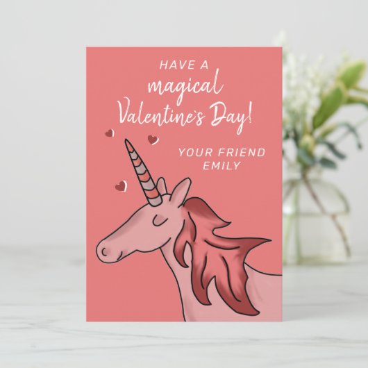 かわいいユニコーンハートキッズクラスルームバレンタインデー シーズンカード (スタンド正面)