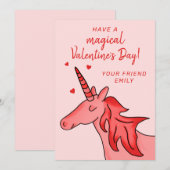 かわいいユニコーンハートキッズクラスルームバレンタインデー シーズンカード (正面/裏面)