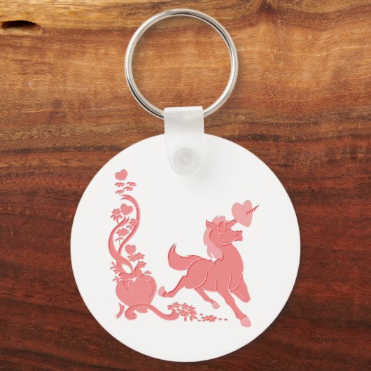 かわいいユニコーンハート花ファンタジー1 キーホルダー (正面)