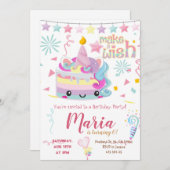 かわいいユニコーンハードケーキのパステルカラーバースデー招待状 招待状 (正面/裏面)