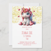 かわいいユニコーンバレンタインデーパーティー 招待状 (正面)