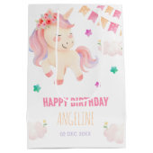 かわいいユニコーンバンティンフラッグガール誕生日 ミディアムペーパーバッグ (裏面)