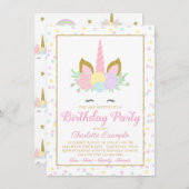 かわいいユニコーンバースデーパーティ招待状 招待状 (正面/裏面)