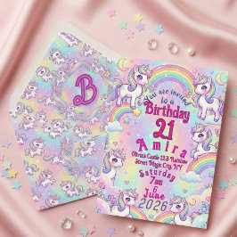 かわいいユニコーンパステルレインボー魔法の世界 招待状