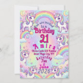 かわいいユニコーンパステルレインボー魔法の世界 招待状 (正面)