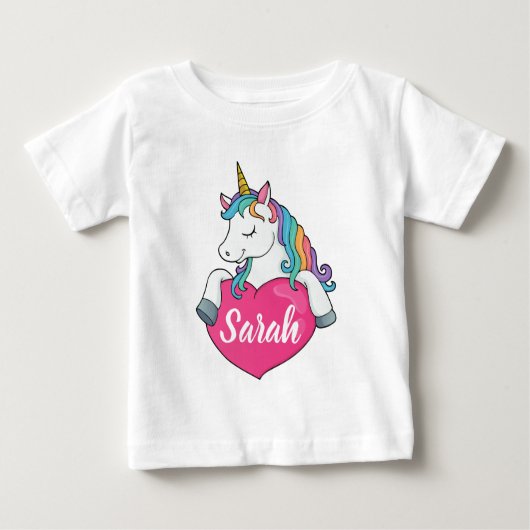 かわいいユニコーンパーソナライズされたの名前 ベビーTシャツ (正面)