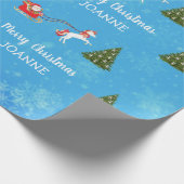 かわいいユニコーンパーソナライズされたサンタネームクリスマス ラッピングペーパー (角)