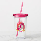 かわいいユニコーンパーソナライズされたレインボー名ピンク色 アクリルタンブラー (裏面)