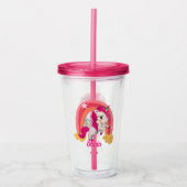 かわいいユニコーンパーソナライズされたレインボー名ピンク色 アクリルタンブラー (正面)