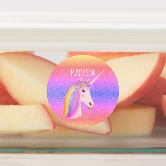 かわいいユニコーンパーソナライズされたレインボー防水 ラベル (貼付)