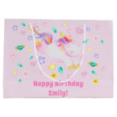 かわいいユニコーンパーソナライズされた – ピンク子供の誕生日 ラージペーパーバッグ (裏面)