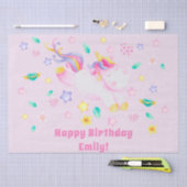 かわいいユニコーンパーソナライズされた – ピンク子供の誕生日 薄葉紙 (クラフト)