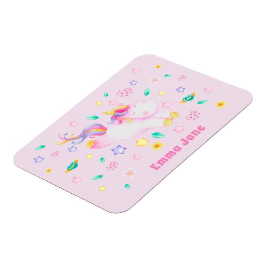 かわいいユニコーンパーソナライズされた- Pink Kids マグネット (左側)