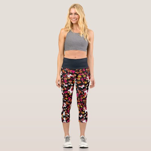 かわいいユニコーンパーティーフードドールズハイウェスト カプリレギンス (正面)