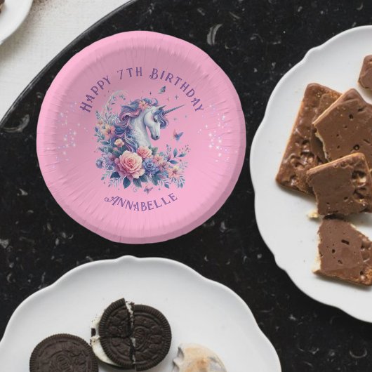 かわいいユニコーンパープルピンク花女の子誕生日 ペーパーボウル