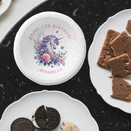 かわいいユニコーンパープルピンク花女の子誕生日 ペーパーボウル