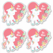 かわいいユニコーンビーマイバレンタインハート シール (正面)