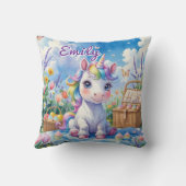 かわいいユニコーンピクニックピロー – 編集可能な名前 クッション (裏面)